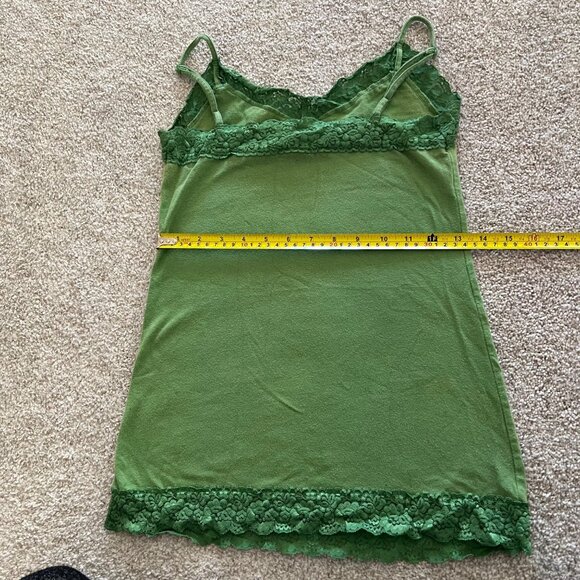 SOLD Y2K Green Lace Trim Hem V-neck Old Navy Spaghetti Strap Cotton Tank Top M - Picture 6 of 6